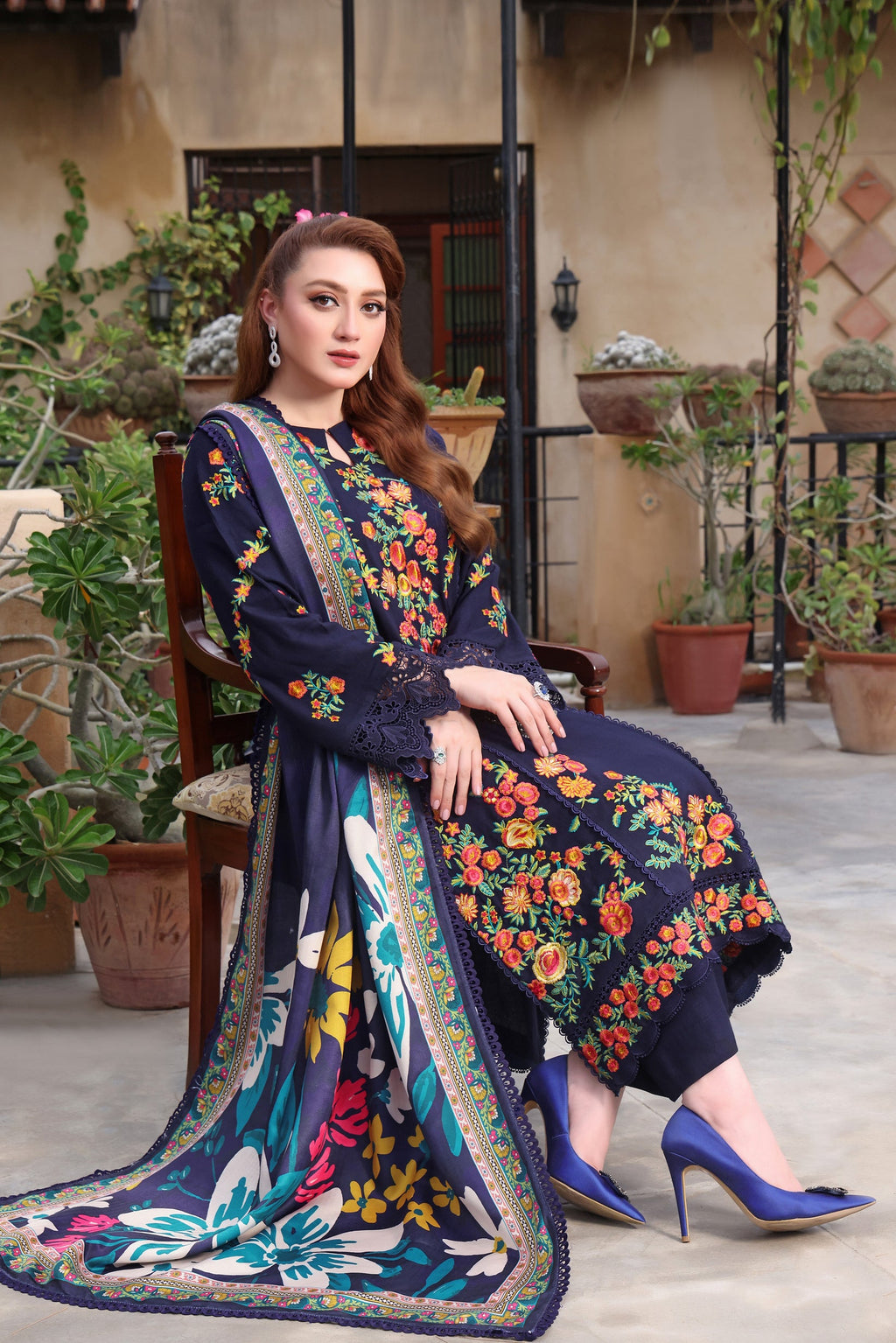 3 Piece  Stitched Dhank Suit - Ready  to Wear