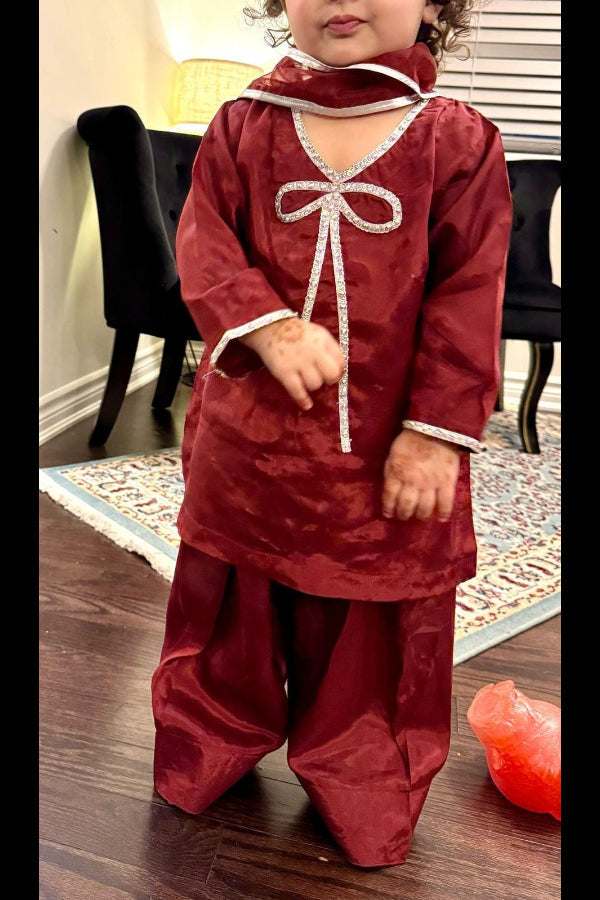 03-Piece kids silk suit