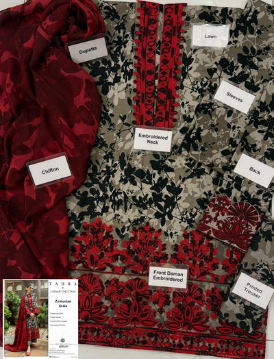 3 Piece Stitched Lawn & Chiffon Ready To Wear Dress