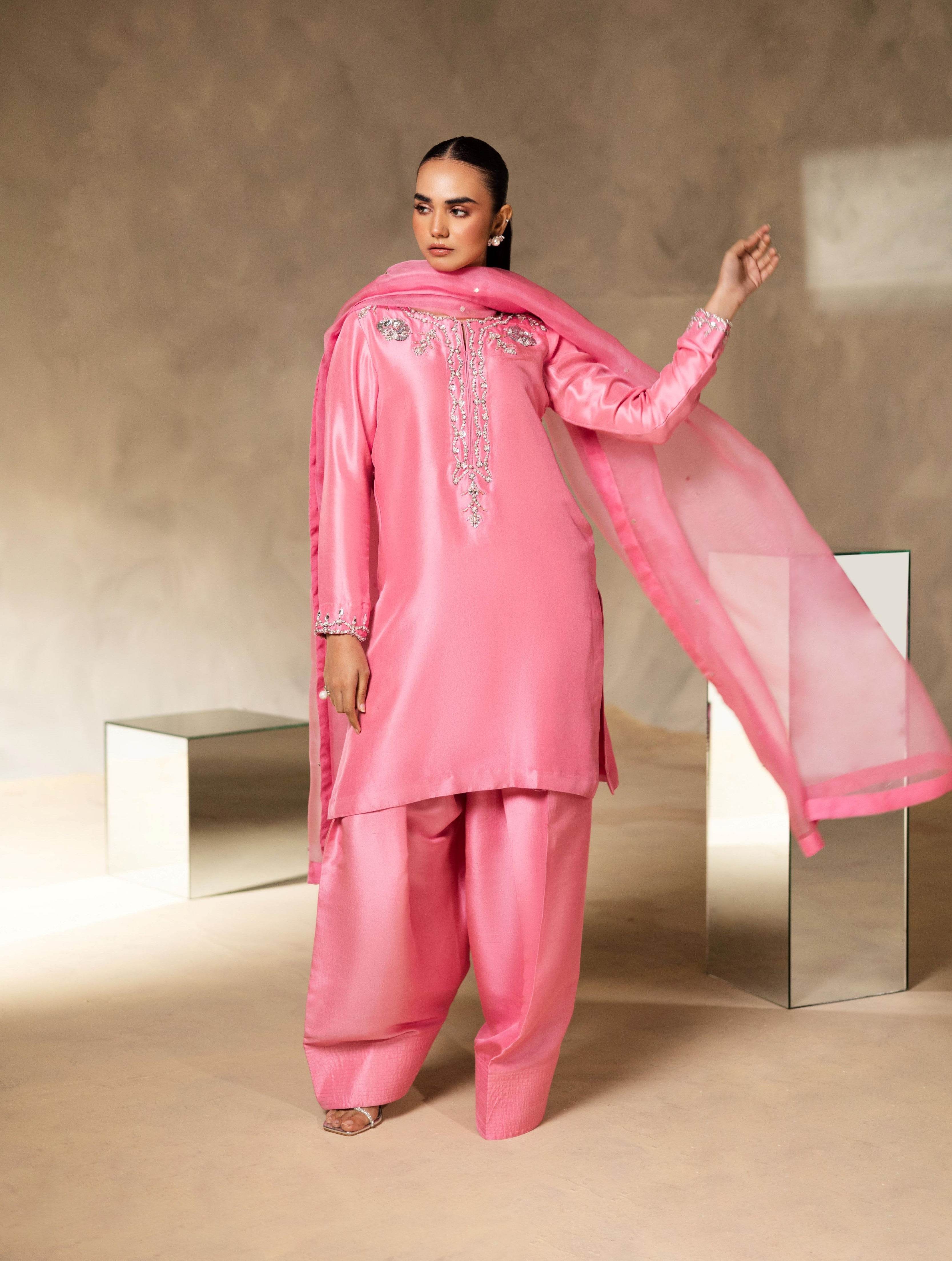 Stitched Luxury Cotton Silk Suit – Hand-Embellished Elegance
