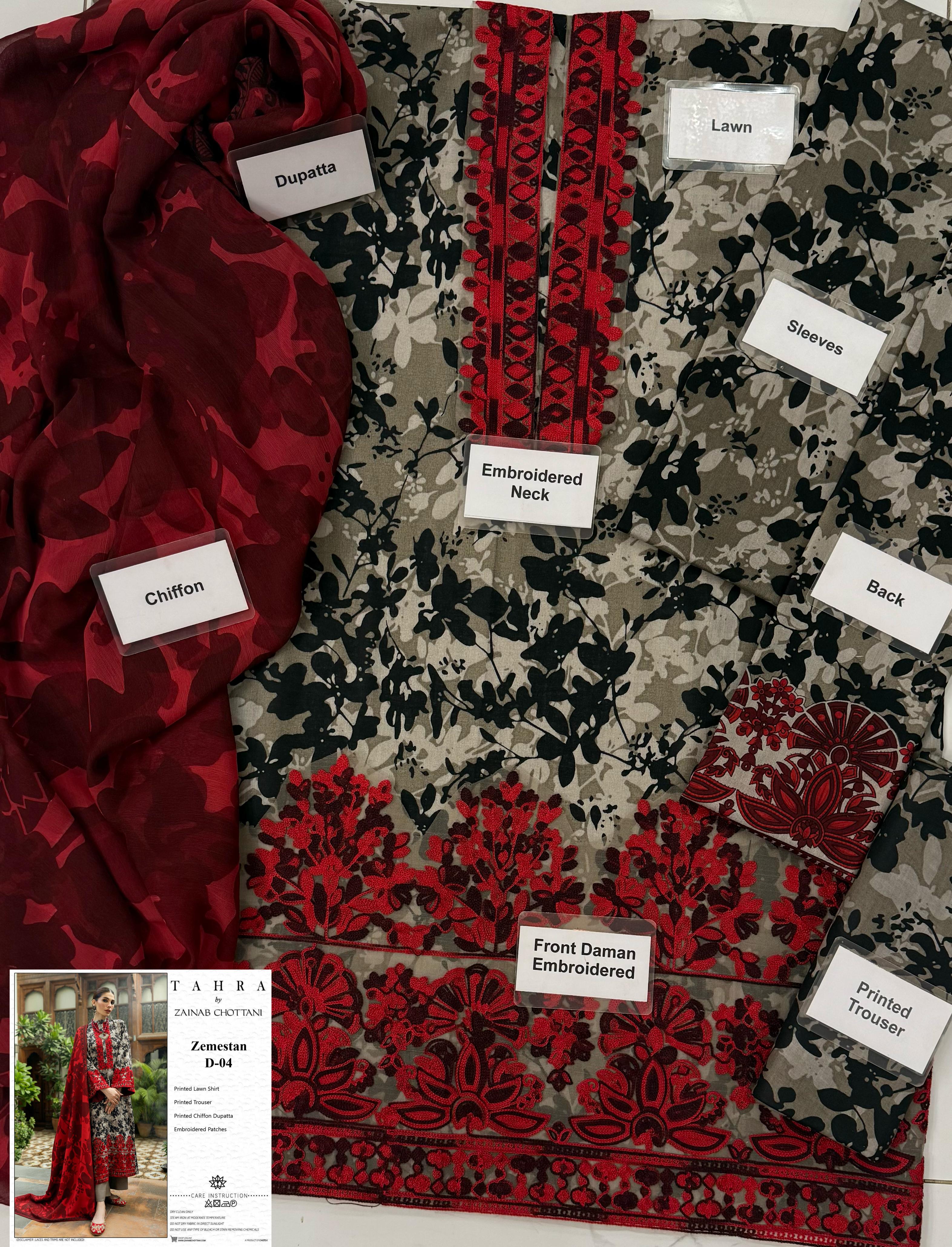 3 Piece Stitched Lawn & Chiffon Ready To Wear Dress