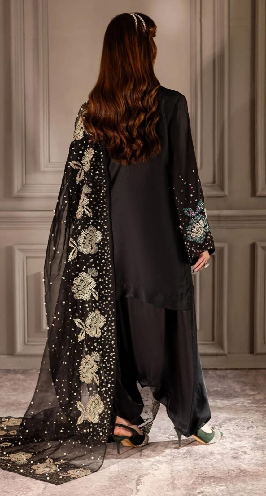 3 Piece Stitched Embroidery Raw Silk Dress - Ready To Wear