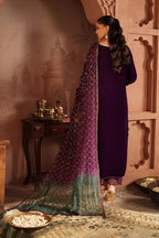 Luxury Embroidered Velvet Wedding Suit - Plum