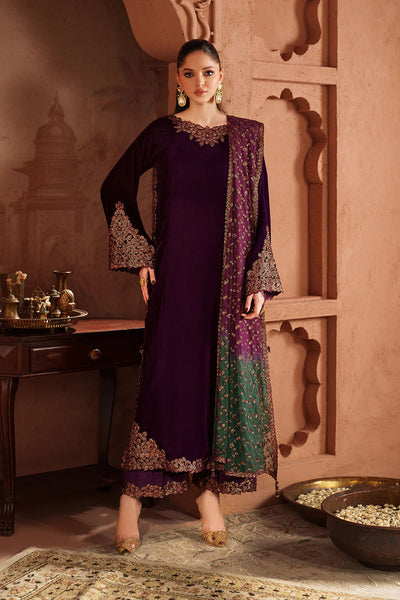 Luxury Embroidered Velvet Wedding Suit - Plum