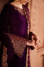 Luxury Embroidered Velvet Wedding Suit - Plum