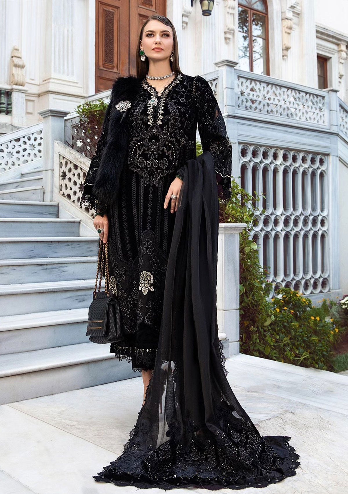 3  Piece Stitched  Velvet   suit - Ready  to Wear