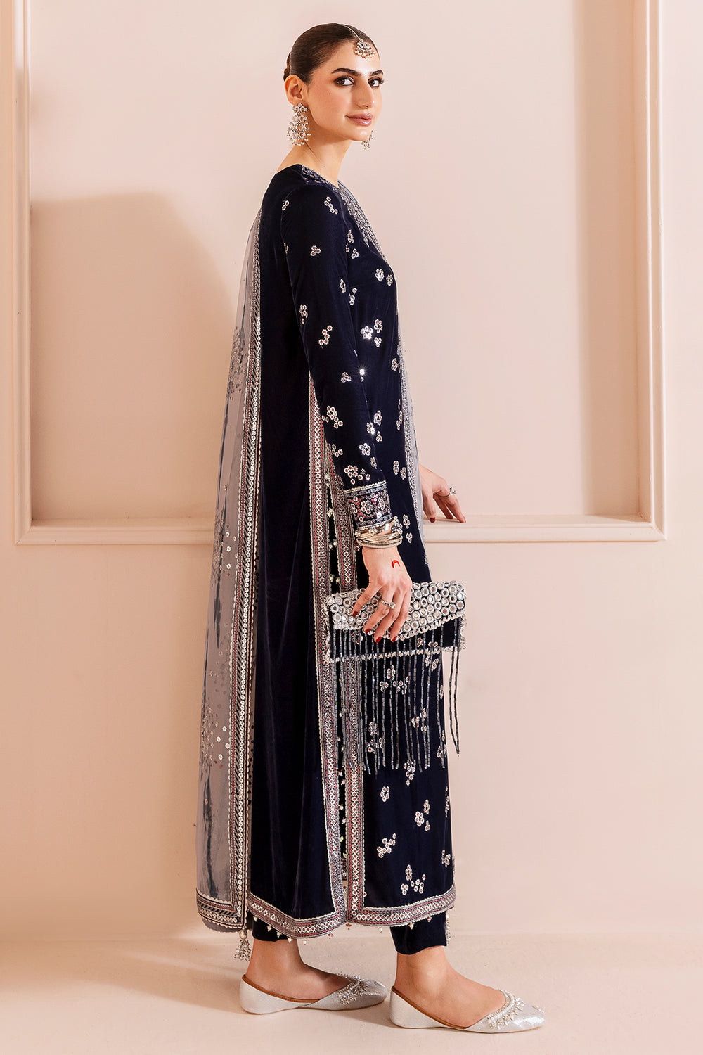 Jazmin Chandani Luxury Embroidered Velvet Wedding Dress- Navy Blue