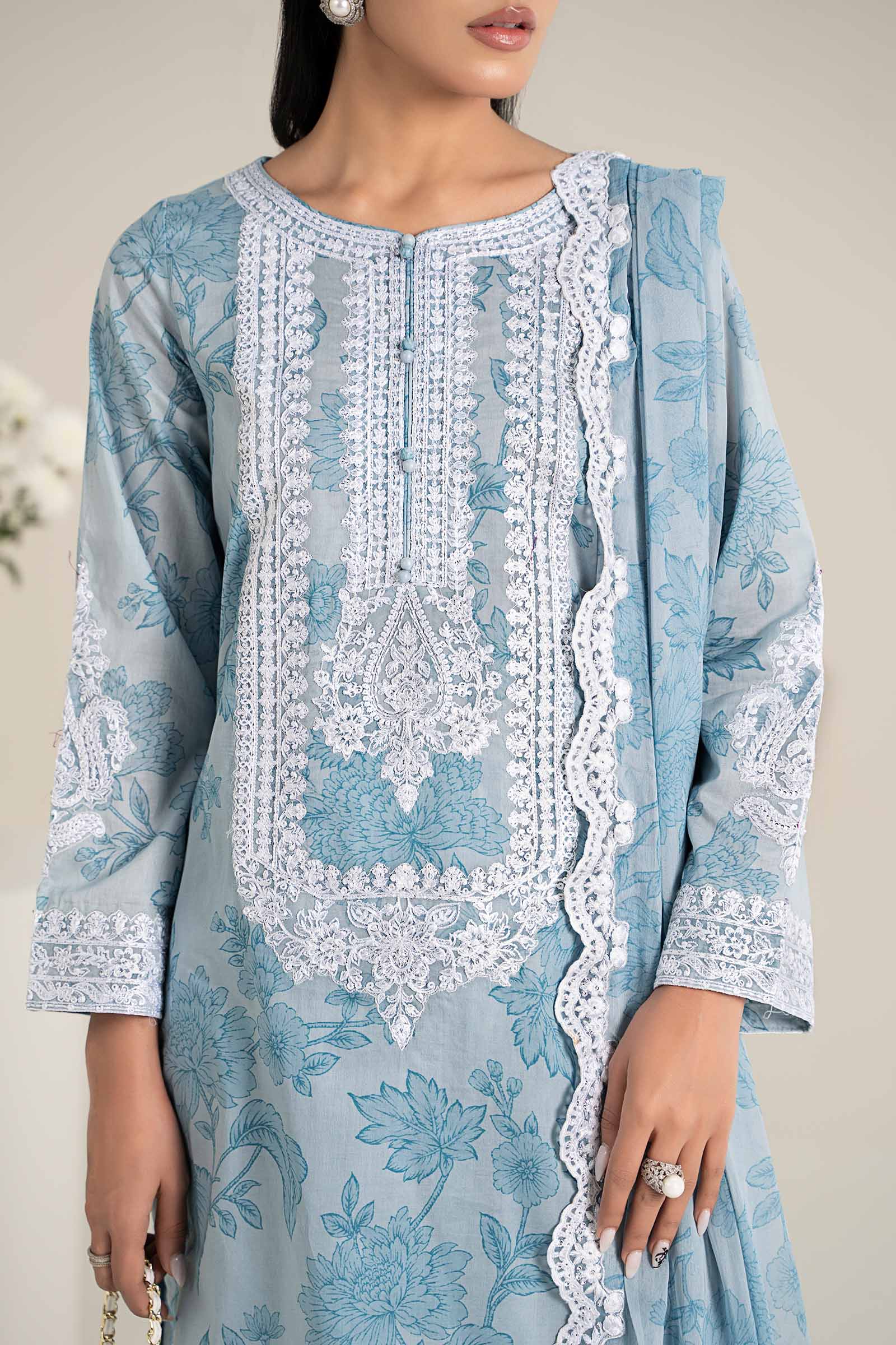 Stitched 3-Piece Lawn Suit – Blue Elegance