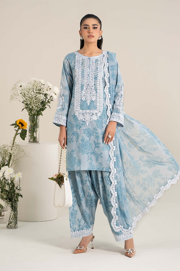 Stitched 3-Piece Lawn Suit – Blue Elegance