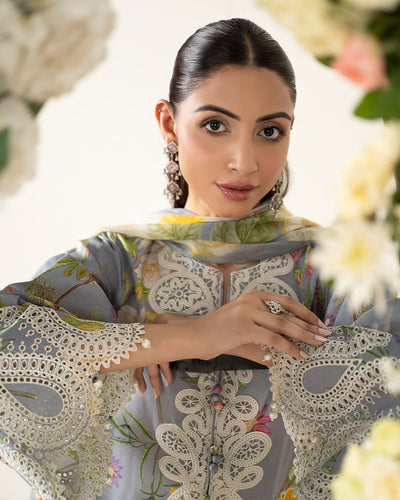 3 Piece Stitched Lawn Suit - Ready To Wear