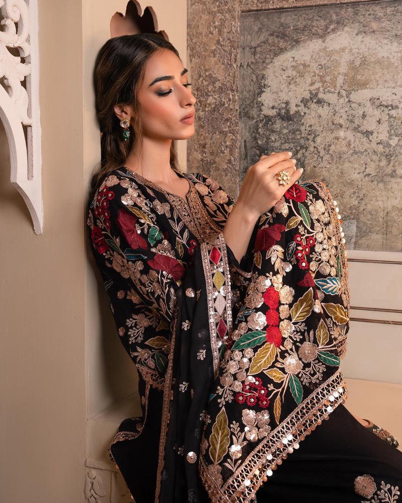 3 Piece Embroidery Chiffon Stitched Suit - Ready To Wear