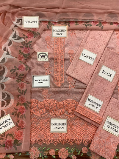 3 Piece Stitched Embroidery Lawn Dress - Ready to Wear