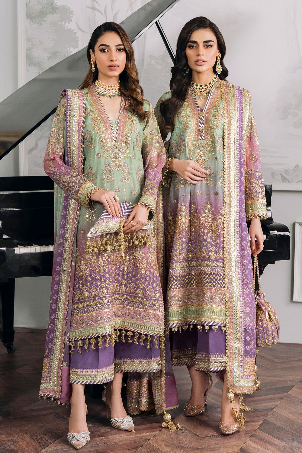 3 Piece Chiffon Stitched Suit with Silk Trouser - Ready To Wear