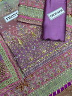 3 Piece Chiffon Stitched Suit with Silk Trouser - Ready To Wear