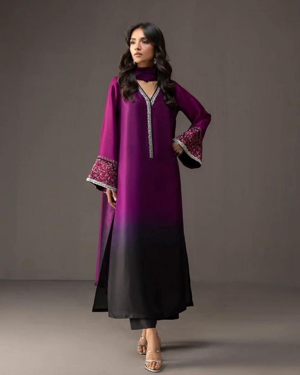 3 Piece Silk Stitched Suit - Ready To Wear
