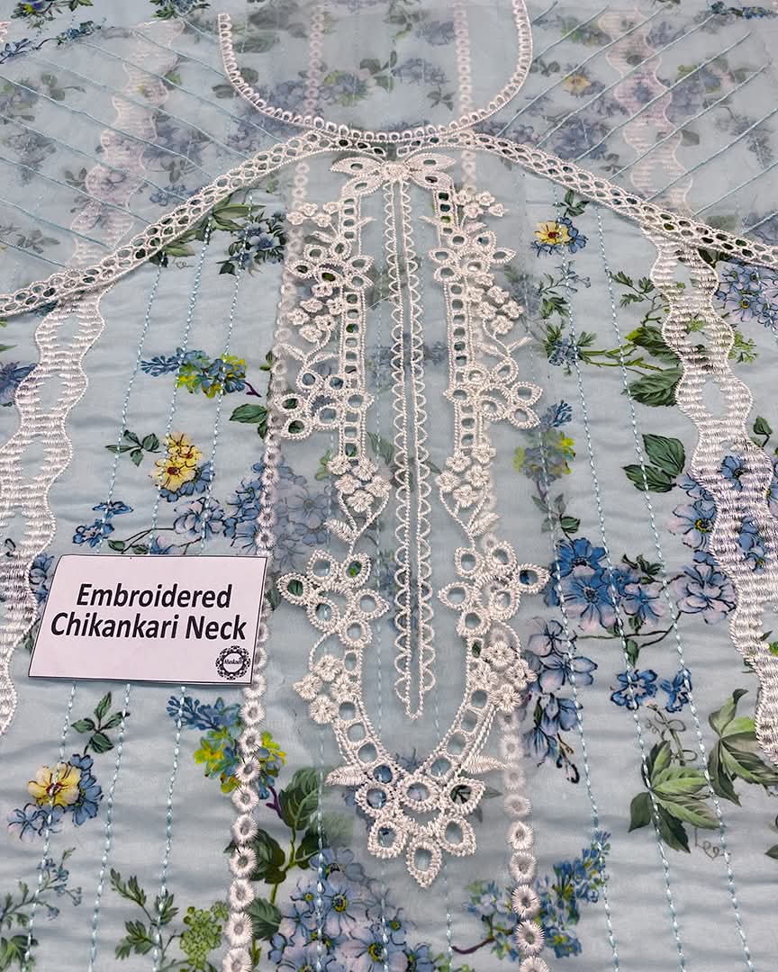 3 Piece Stitched Chikankari Embroidery Dress - Ready To Wear