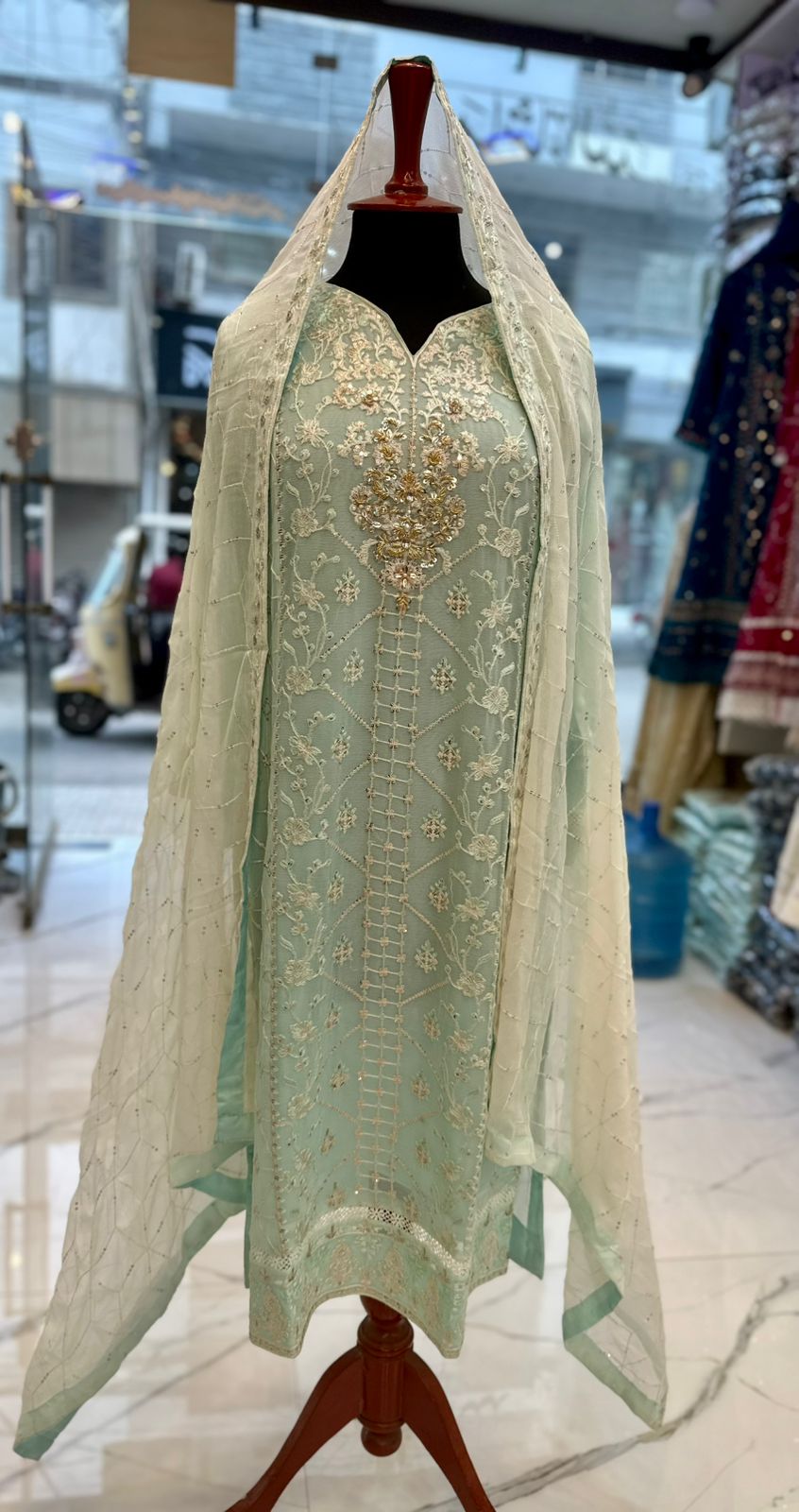 3 Piece Stitched Chiffon Embroidery Dress - Ready To Wear