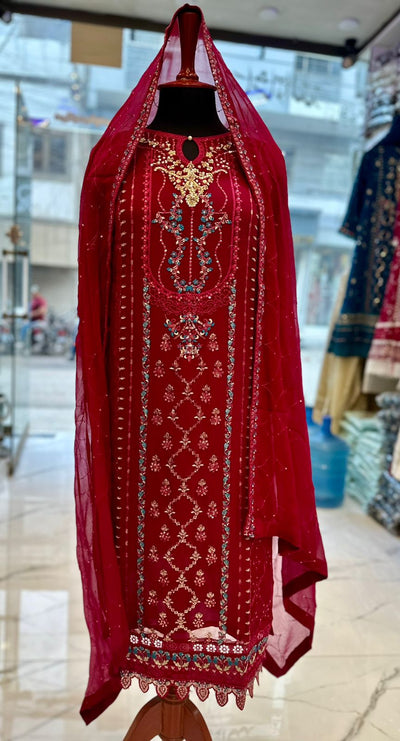 3 Piece Stitched Chiffon Embroidery Dress - Ready To Wear