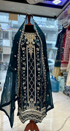 3 Piece Stitched Chiffon Embroidery Dress - Ready To Wear