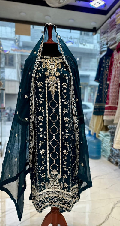 3 Piece Stitched Chiffon Embroidery Dress - Ready To Wear