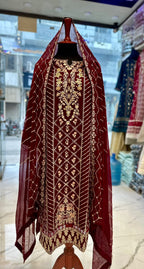 3 Piece Stitched Chiffon Embroidery Dress - Ready To Wear