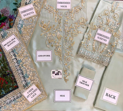 3 Piece Stitched Embroidery Silk Suit - Ready To Wear