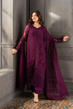 3 Piece Stitched Embroidery Chiffon Dress - Ready To Wear