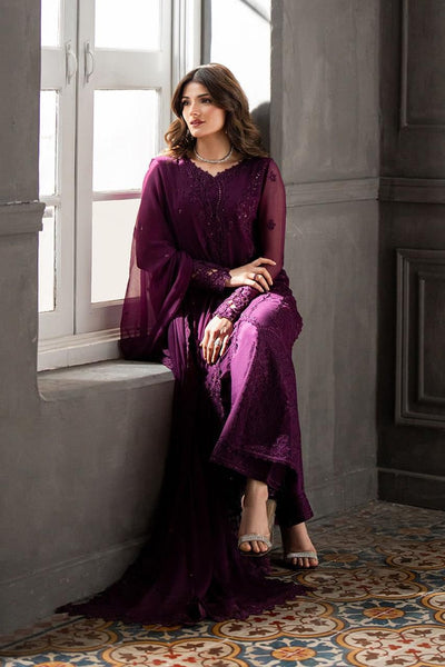 3 Piece Stitched Embroidery Chiffon Dress - Ready To Wear