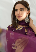 3 Piece Stitched Raw Silk Dress - Ready To Wear