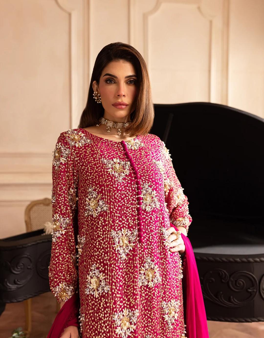 3 Piece Stitched Chiffon Dress - Ready To Wear