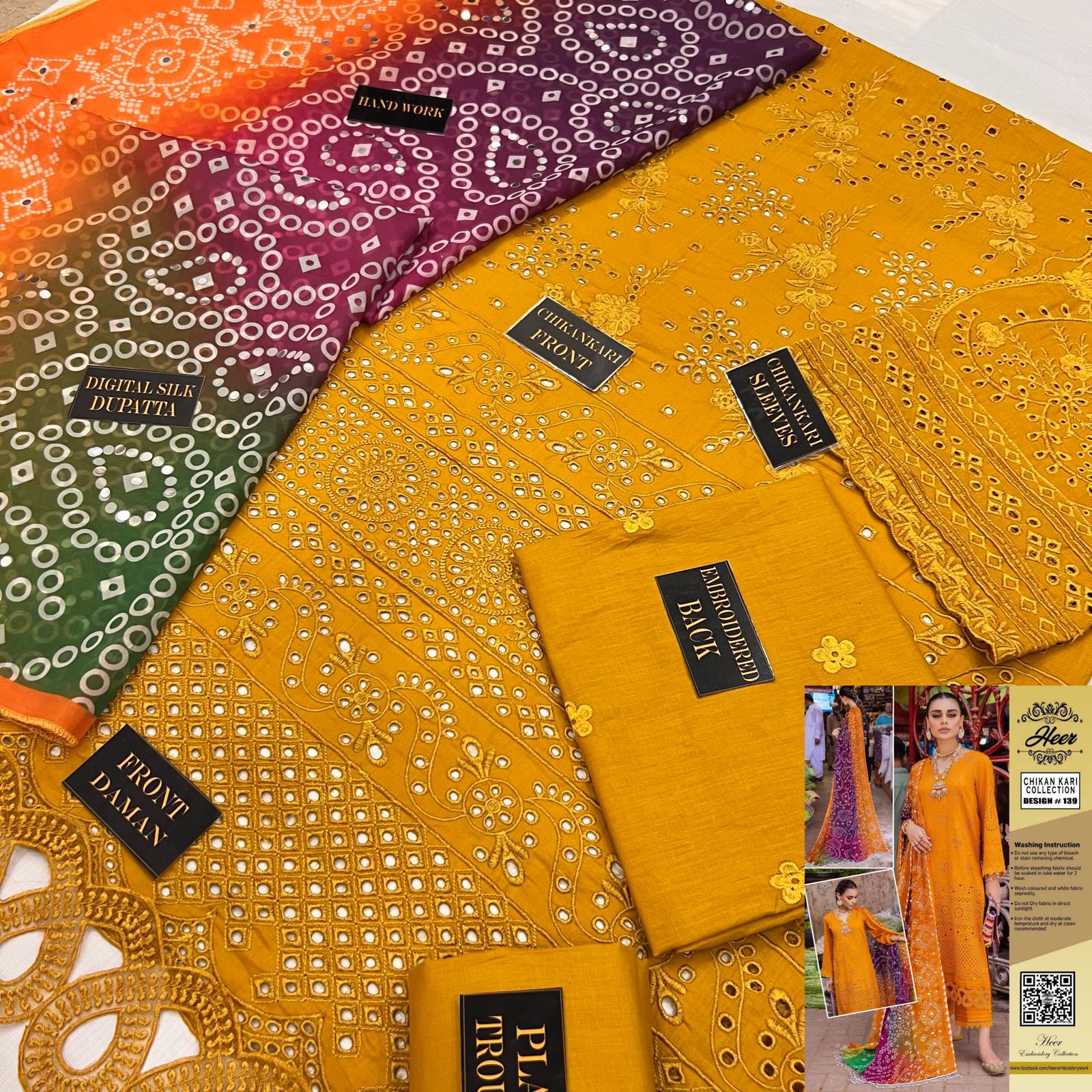 3 Piece Stitched Chikankari Dress - Ready To Wear