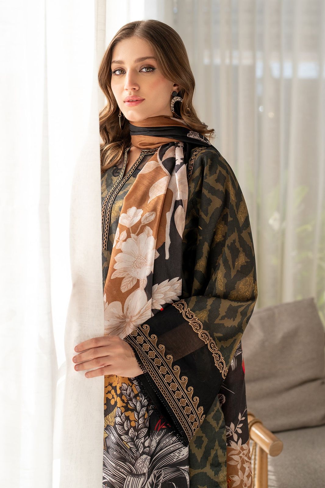 3 Piece Stitched Lawn Suit - Ready To Wear