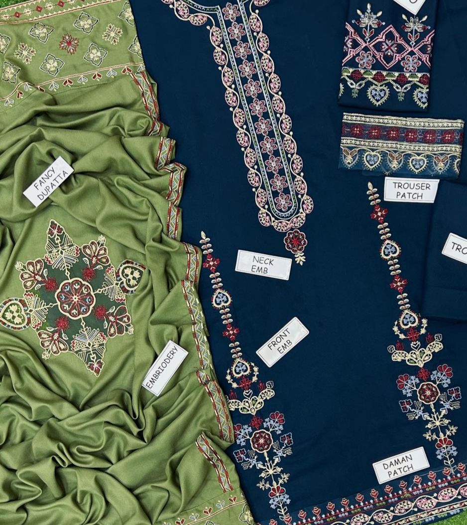 3 Piece Stitched Embroidery Lawn Dress - Ready To Wear