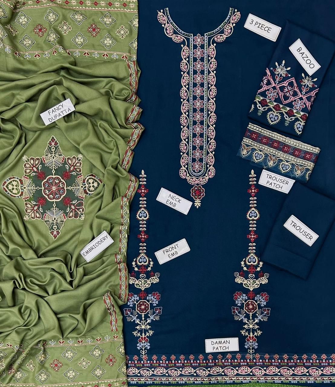 3 Piece Stitched Embroidery Lawn Dress - Ready To Wear