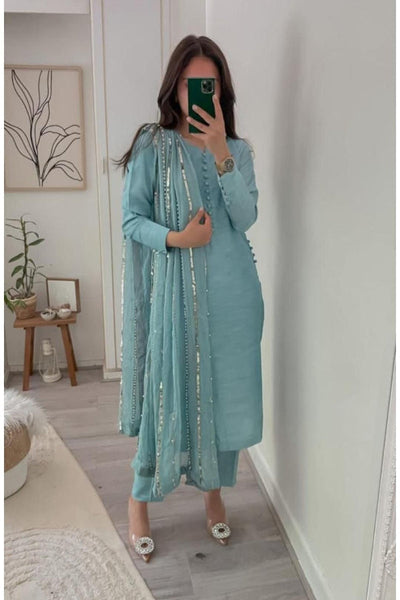 3 Piece Stitched Embroidery Chiffon Dress - Ready To Wear