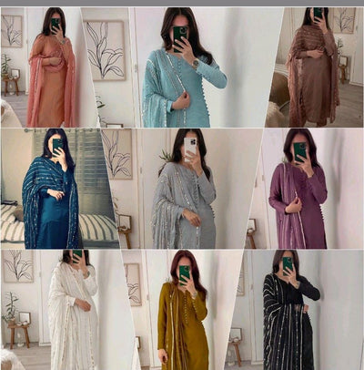 3 Piece Stitched Embroidery Chiffon Dress - Ready To Wear