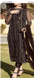 3 Piece Stitched Embroidery Chiffon Dress - Ready To Wear