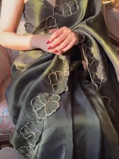 Embroidery Raw Silk Saare - Ready To Wear