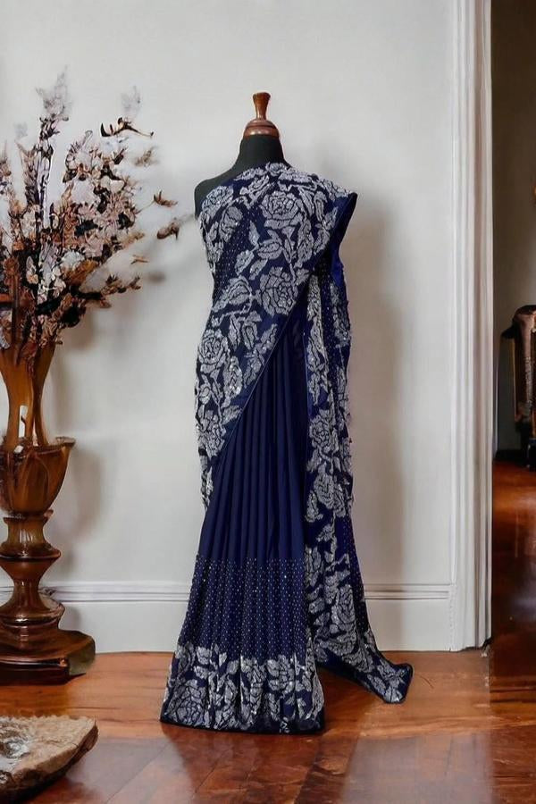 Chiffon Stone Work Stitched Saare - Ready To Wear