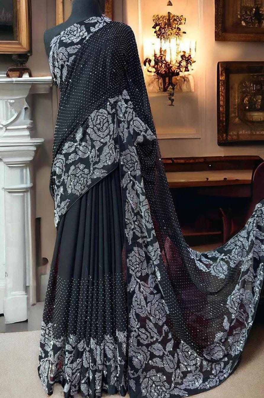 Chiffon Stone Work Stitched Saare - Ready To Wear