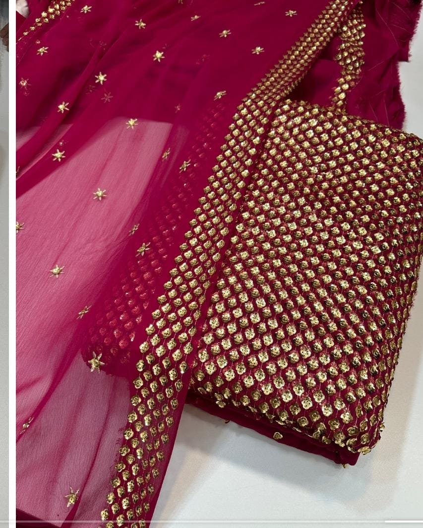 3 Piece Stitched Chiffon Embroidery Dress - Ready To Wear