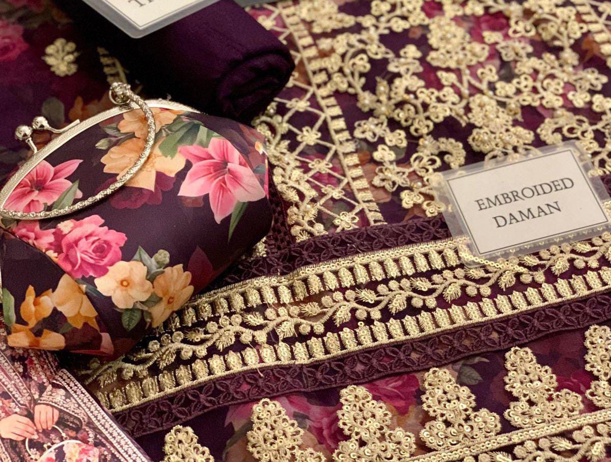 3 Piece Stitched Embroidery Organza Suit - Ready To Wear