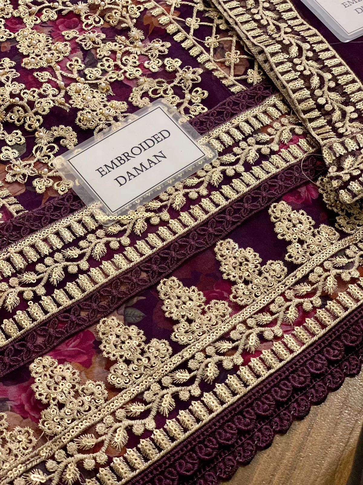 3 Piece Stitched Embroidery Organza Suit - Ready To Wear