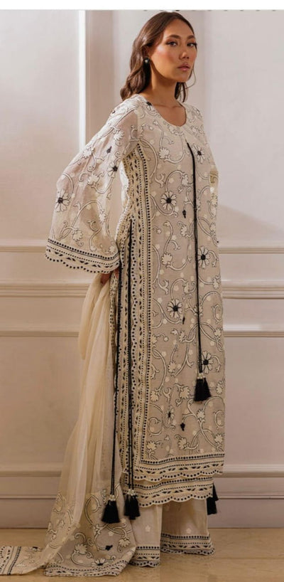 3 Piece Stitched Chikankari Embroidery Dress - Ready To Wear