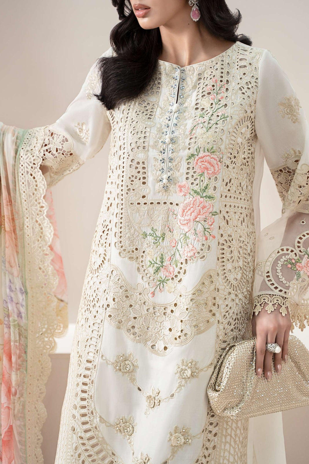 3 Piece Stitched Chikankari Embroidered Dress - Ready To Wear