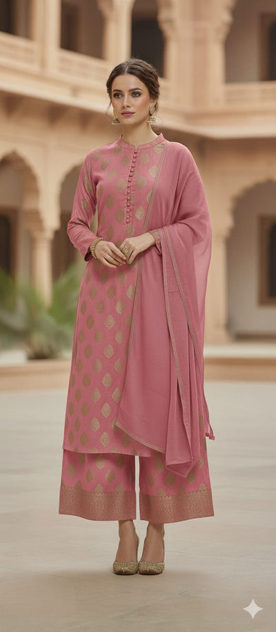 3 Piece Stitched Jaquard Dress - Ready To Wear