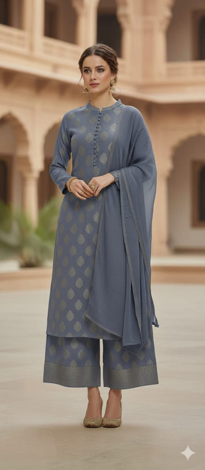 3 Piece Stitched Jaquard Dress - Ready To Wear