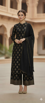 3 Piece Stitched Jaquard Dress - Ready To Wear