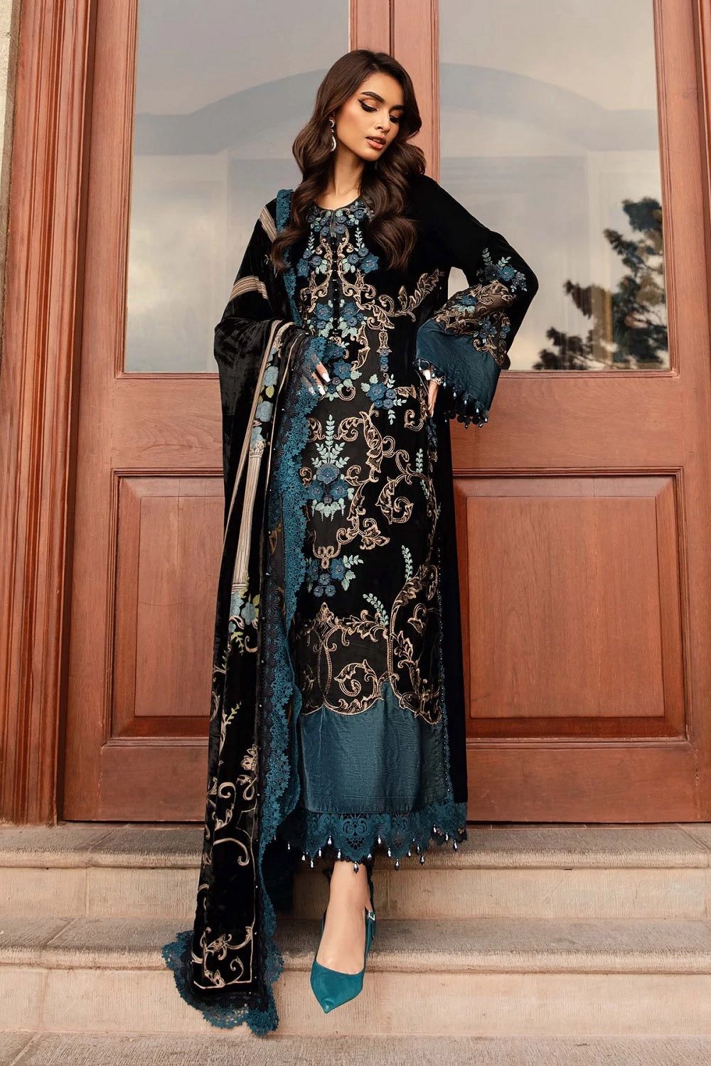 3 Piece Stitched Embroidery Velvet Dress - Ready To Wear