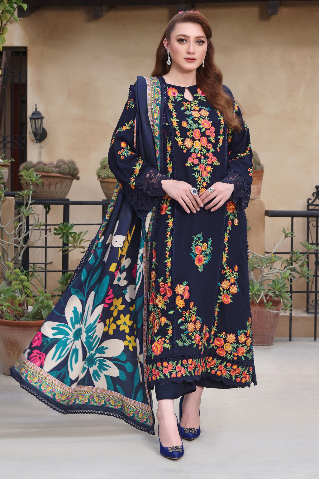 3 Piece  Stitched Dhank Suit - Ready  to Wear